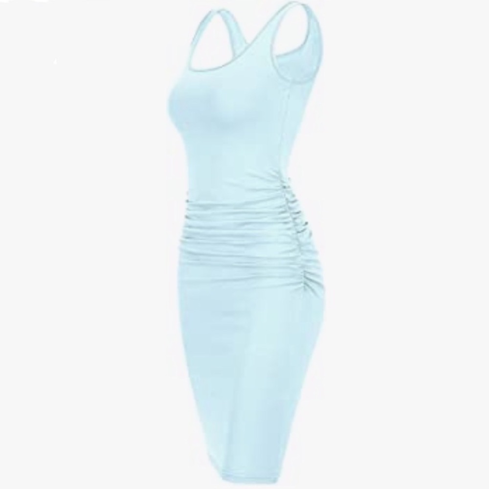 Missufe light blue Sleeveless Ruched Bodycon Midi Dress Size M Stretch